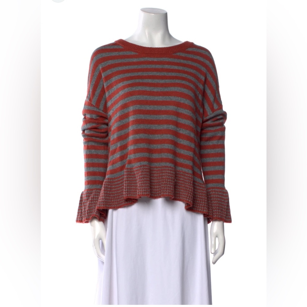 Cinq à Sept Burnt Orange and Gray Striped Sweater, Size XS, Wool and Nylon Blend